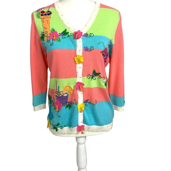 Jack B. Quick Vintage Beaded Summer Cocktail Cardigan Sweater M Embroidered - Picture 1 of 9